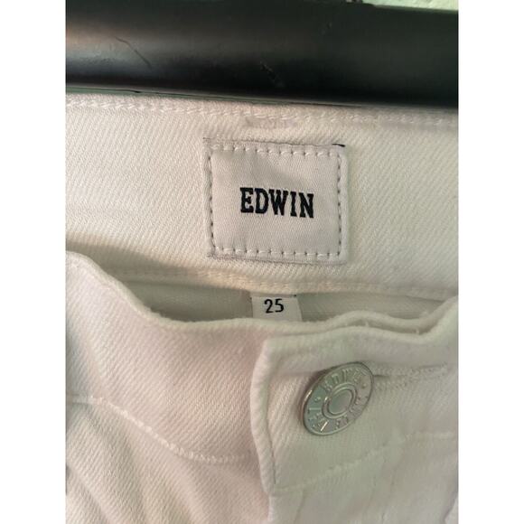 Edwin Women’s 25 Optic White Bree Crop Slim Straight Premium Jeans 25x26 - Picture 5 of 6